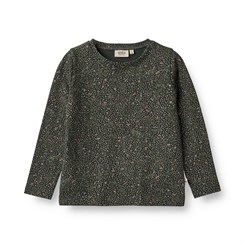 Wheat T-Shirt Manna LS - Black coal small flowers